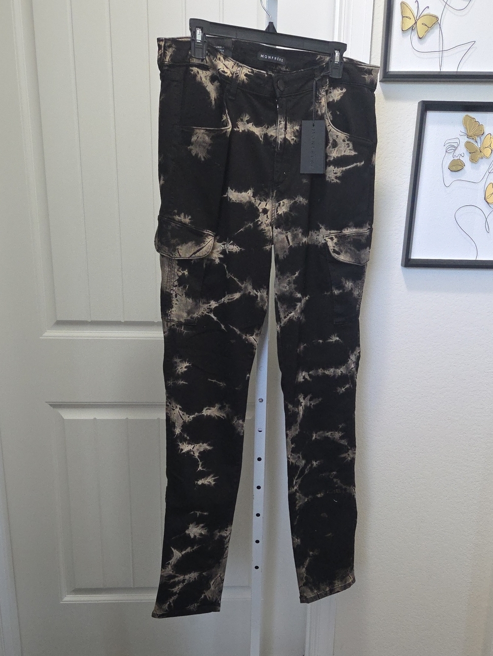 Monfrere Black & Cream Tie-Dye Cargo Pants
